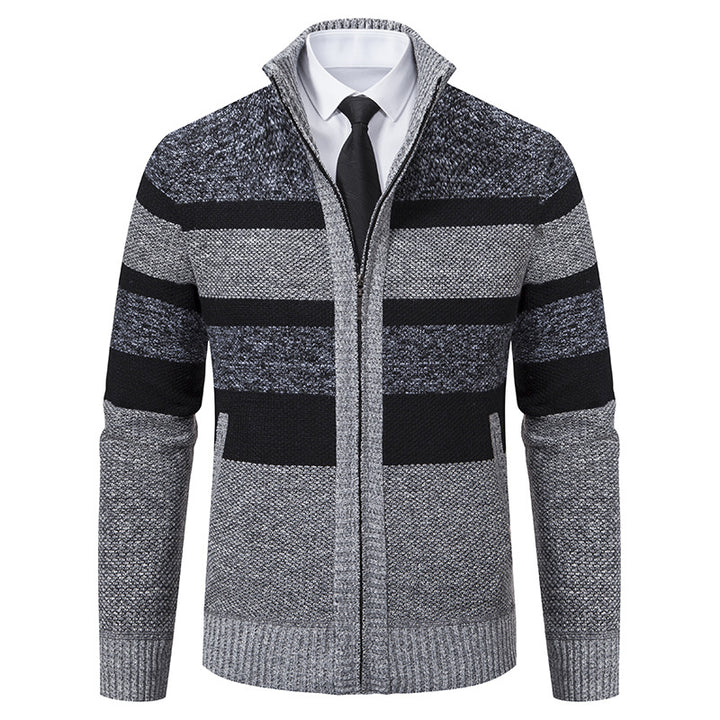 Men's knit jacket with stand-up collar and modern striped pattern Lune London
