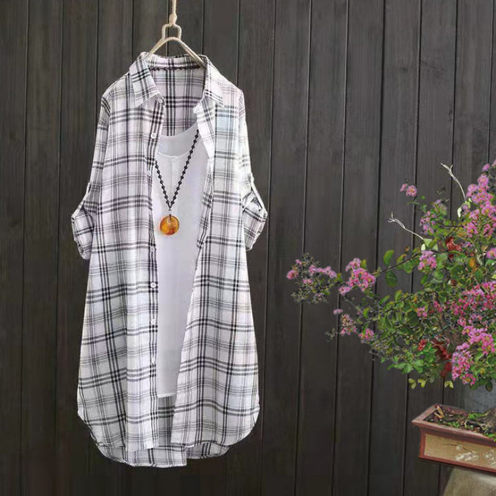 Lightweight checkered button blouse Lune London for women