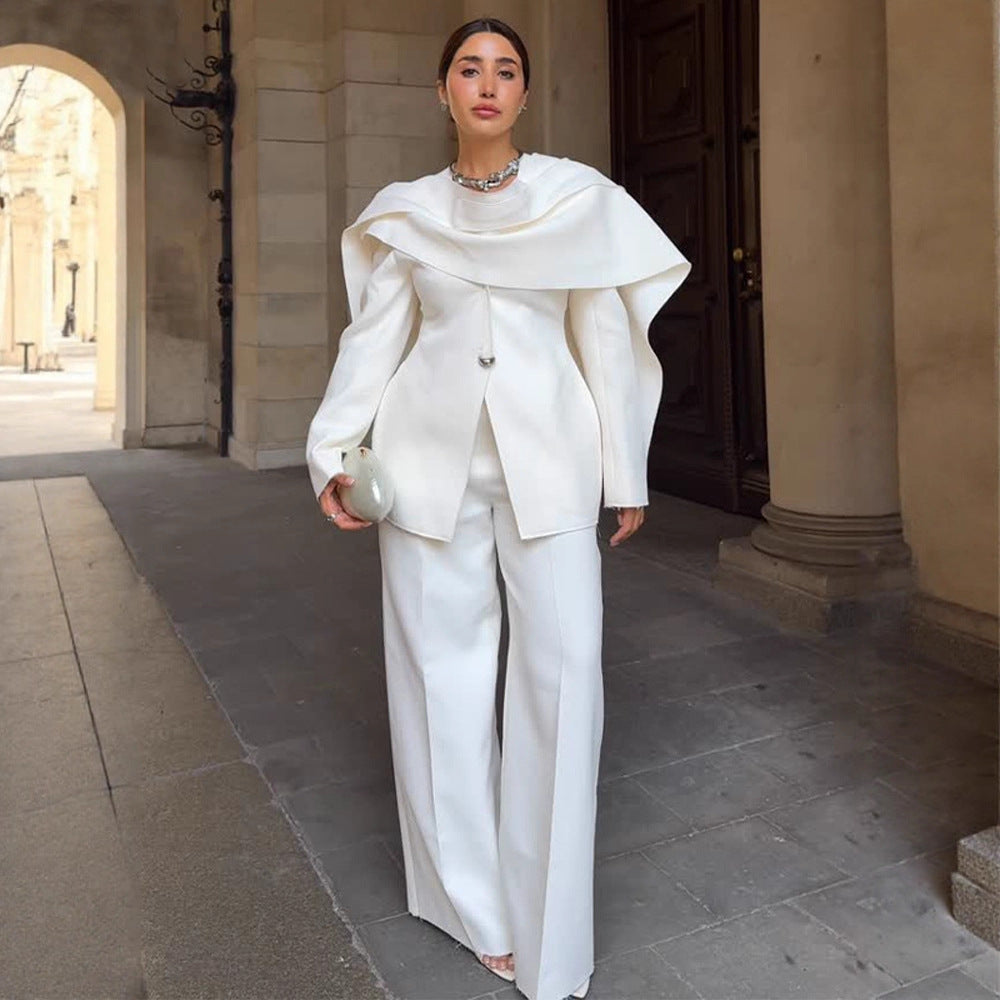 Women's Tailored Blazer with Overlapping Cape Collar Amarae