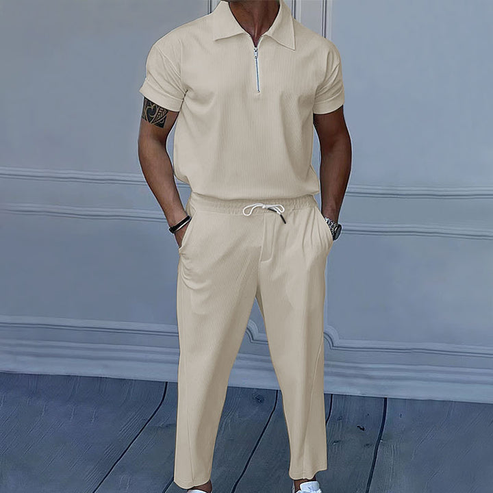 Men's short sleeve sports set with zip and elastic waistband Lune London