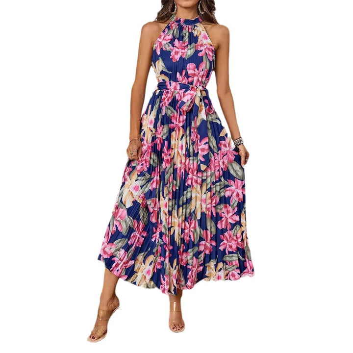 Ladies maxi dress with intricate pleating and stylish tie belt Lune London