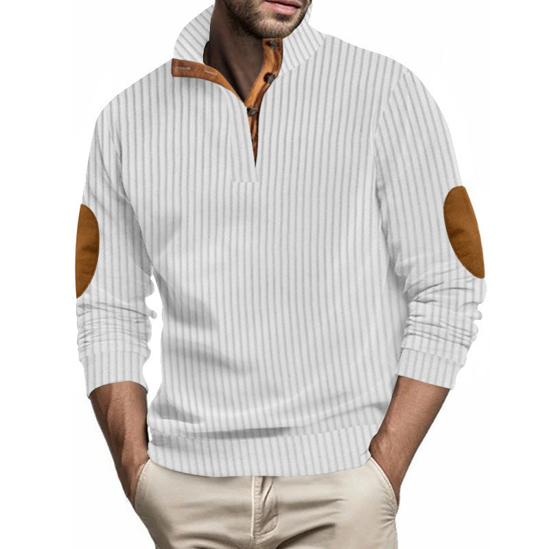 Elegant knit sweater for men with lapel collar and leather appliques Lune London