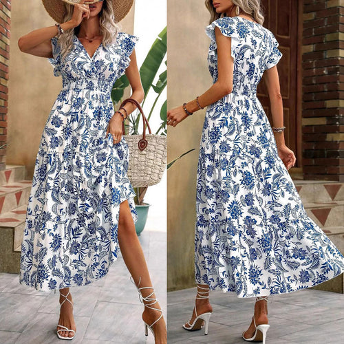 Amarae floral print high slit maxi dress for women