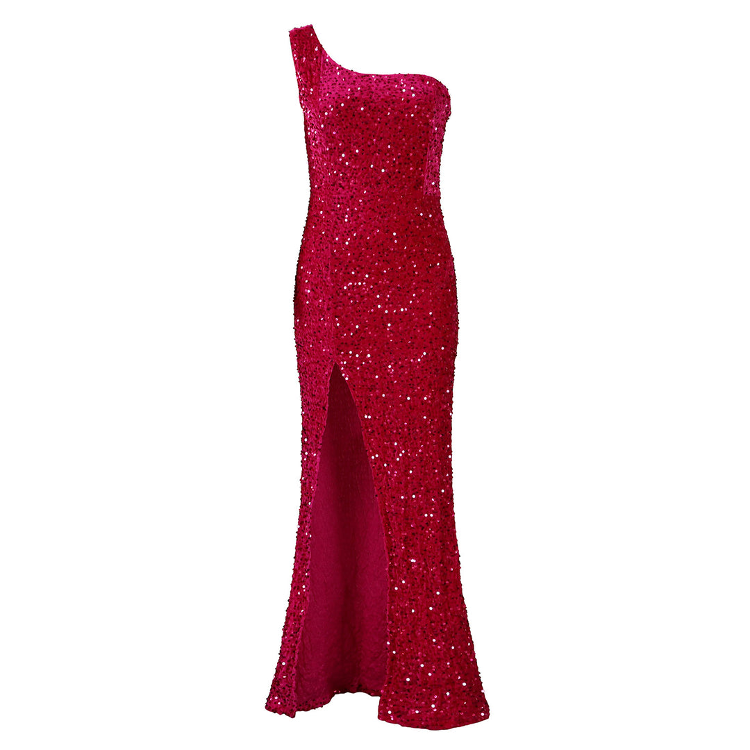 Sparkling evening dress for women with asymmetric neckline Lune London