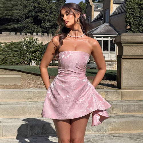 Women Strapless Evening Dress with Asymmetric Hem and Flower-Shaped Design Amarae