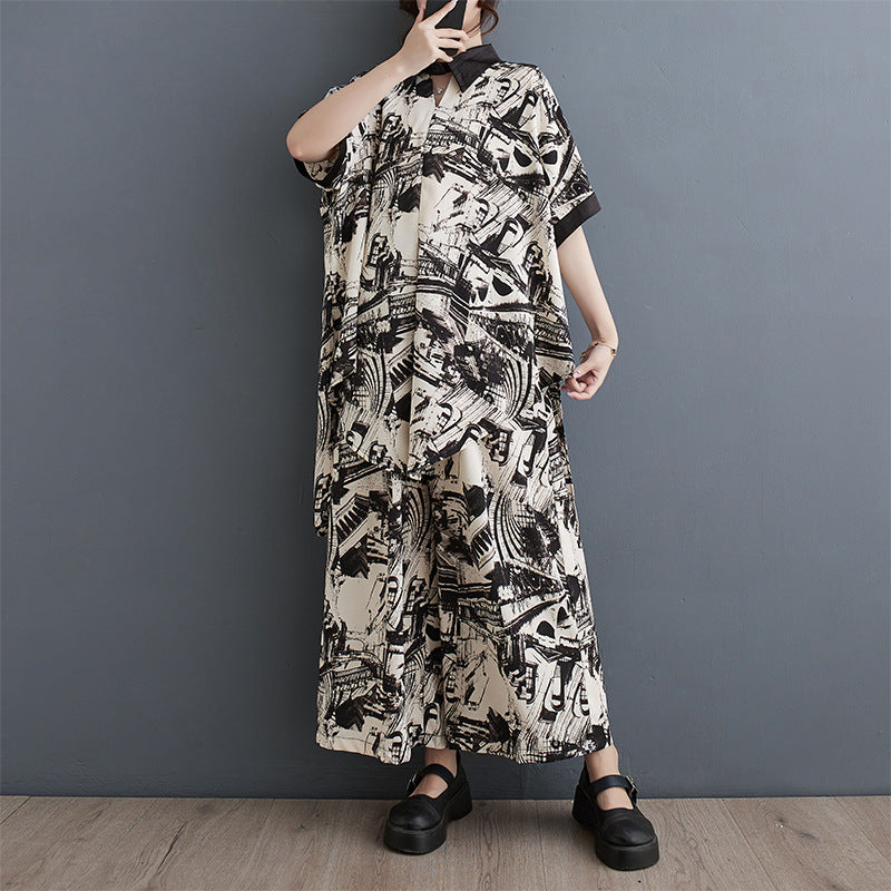 Ladies Oversized Graphic Print Tunic Set Lune London