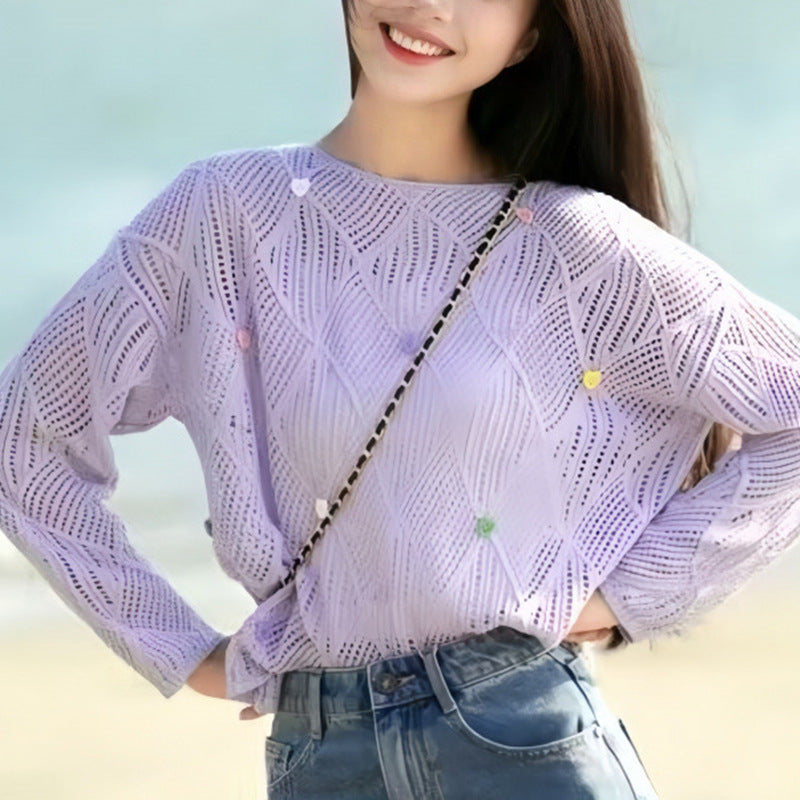 Aerial knit blouse for women with colorful pattern and applications Lune London