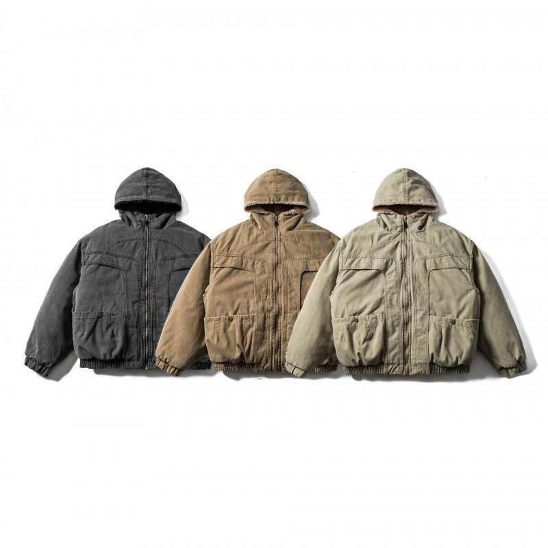 Unisex Boxy-Canvas-Hooded Jacket with Teddy Lining and Utility Pockets Amarae