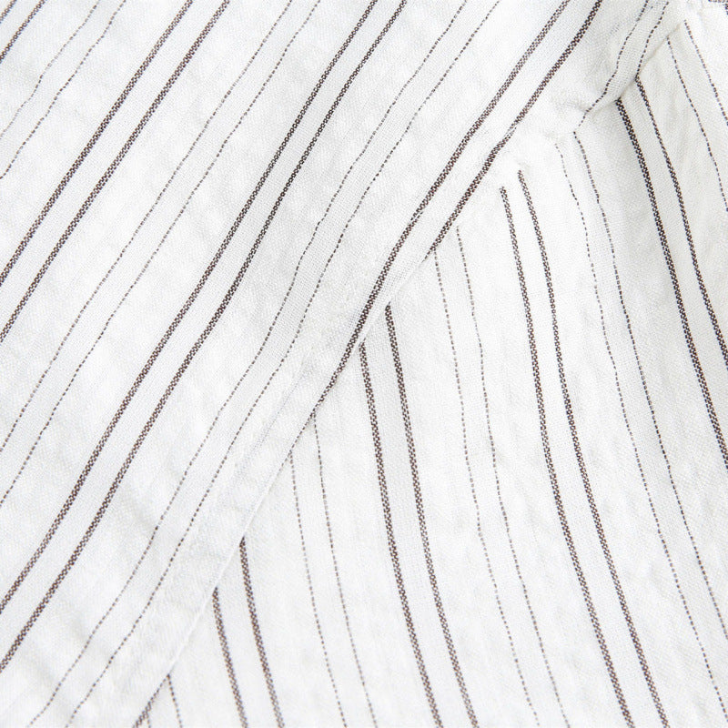 Unisex Striped Overshirt Jacket with Shirt Collar and Concealed Zipper Amarae