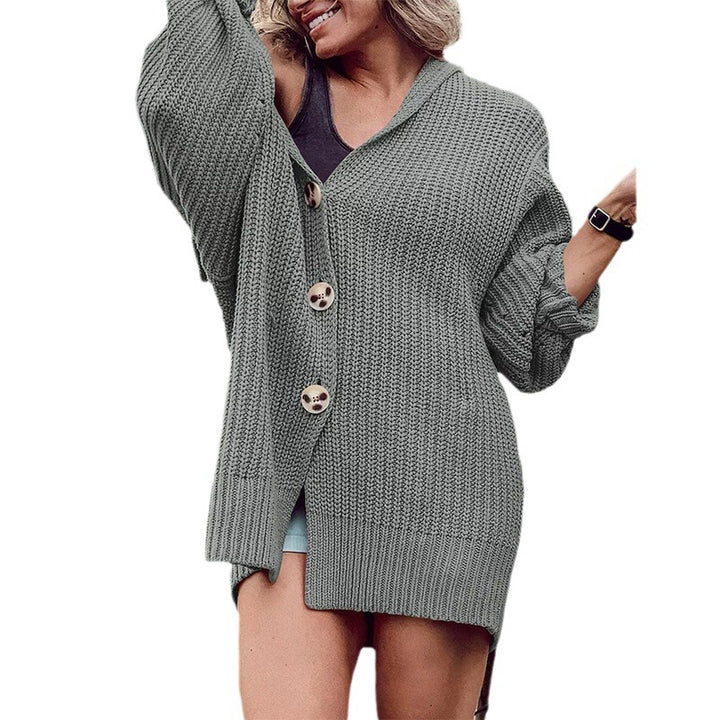 Chunky knit jacket for women with wide sleeves and a hood Lune London