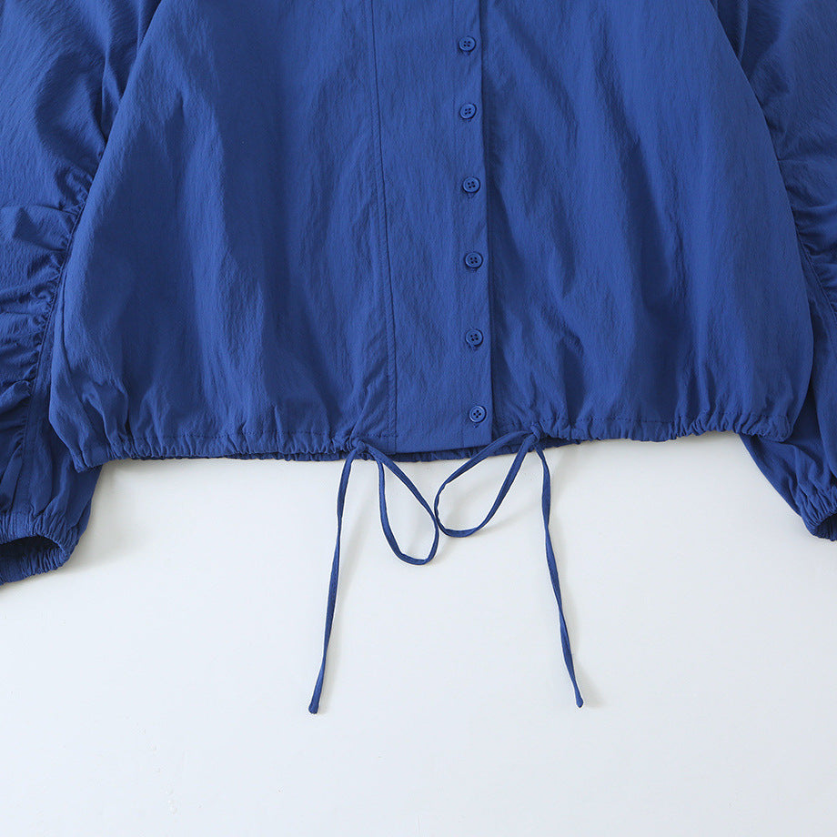 Women's Lightweight Cropped Windbreaker with Stand-Up Collar, Raglan Sleeves and Drawstring Amarae
