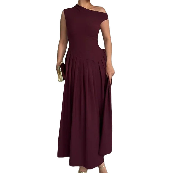 Robe maxi élégante à épaule unique pour femme avec plissés et jupe fluide Chic & Stil
