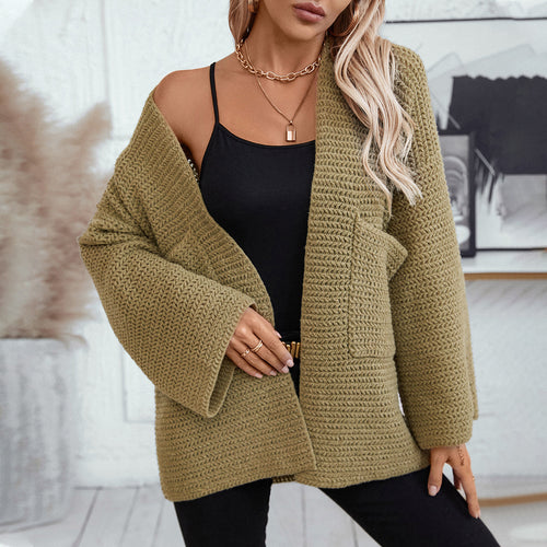 Airy knitted jacket for women with large pockets and open sleeves Amarae