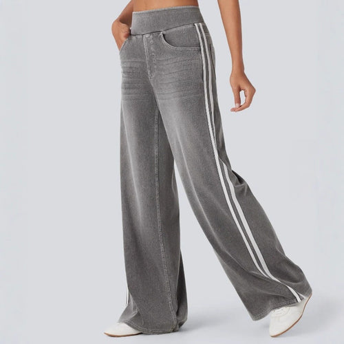 Pantalons en denim à coupe large pour femmes avec rayure sur le côté Chic & Stil