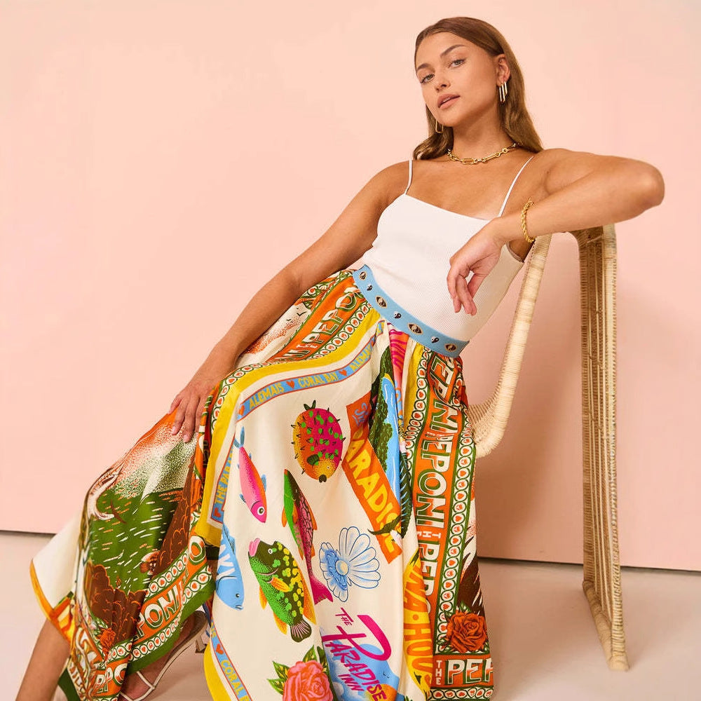 Ladies maxi skirts with unique print and airy silhouette Lune London