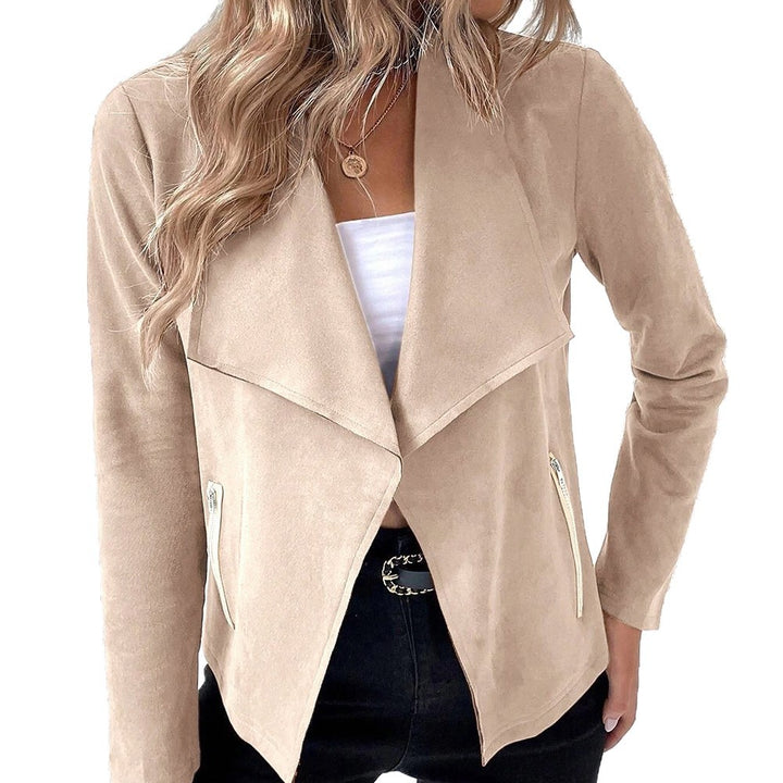 Ladies elegant short blazer with asymmetric cut and zipped pockets Lune London