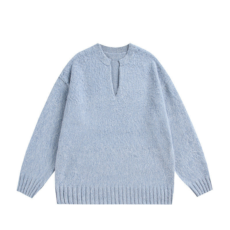 Unisex Oversize Fleece Sweater with V-Slit Collar and Boucle Look Amarae
