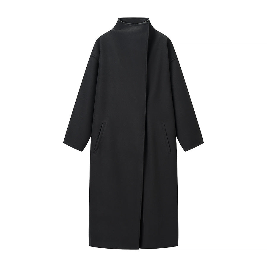 Women's Oversize Cocoon Coat with High Stand-Up Collar and Concealed Button Placket Amarae