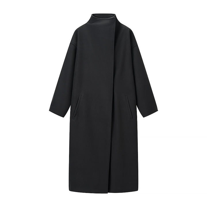 Women's Oversize Cocoon Coat with High Stand-Up Collar and Concealed Button Placket Amarae