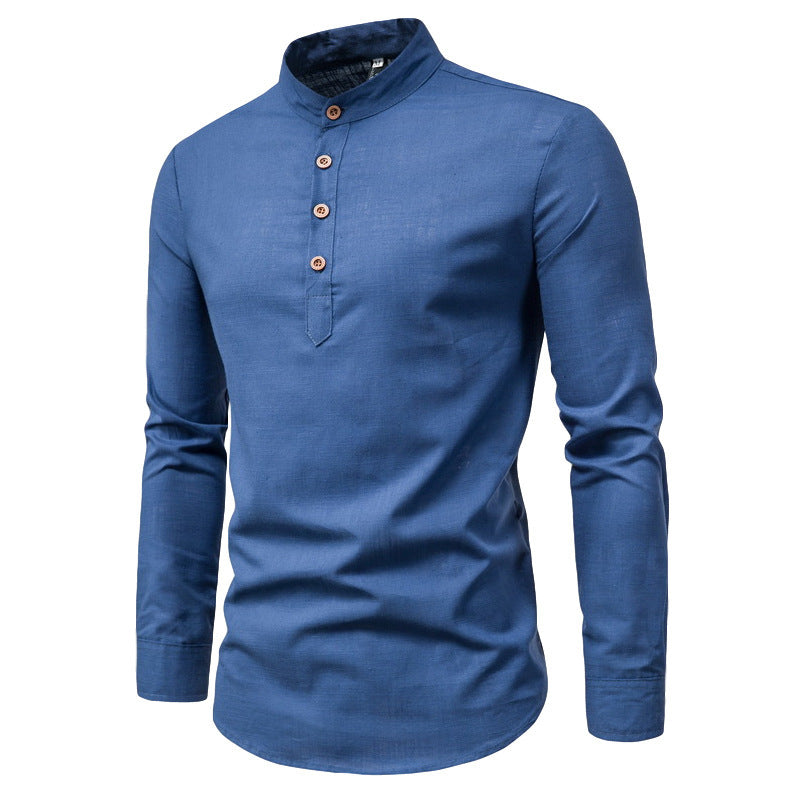 Trendy long-sleeve shirt for men with a high collar and elegant button placket Lune London