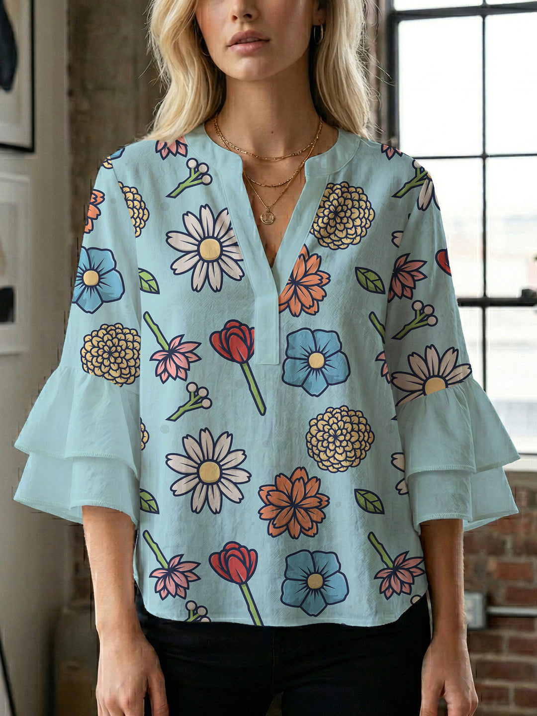 Women's artistic top with ruffled sleeves Lune London