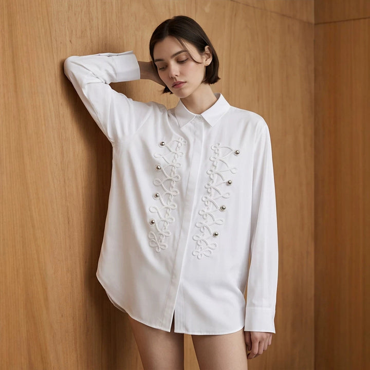 Women's Embellished Blouse with Decorative Cord Application Amarae