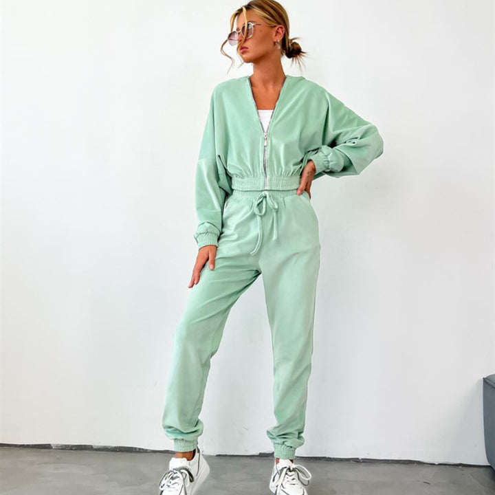 Women's fleece tracksuit with high collar and adjustable waistband Lune London