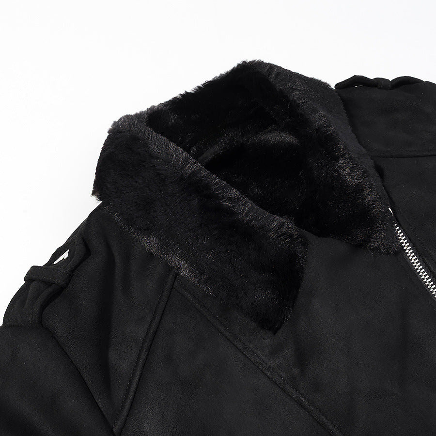 Women's short-cut biker jacket with teddy lining and wide lapel collar Amarae
