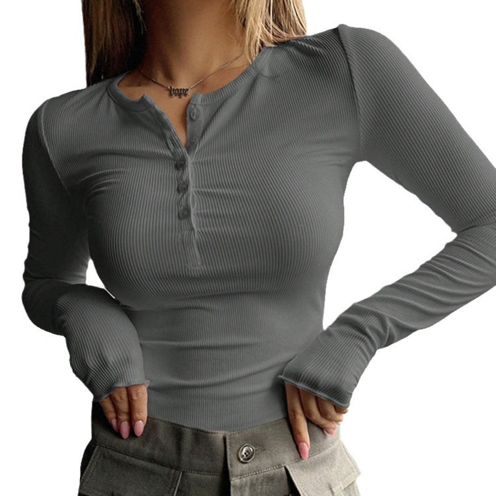 Flattering long sleeve button-up blouse for women with button placket Lune London