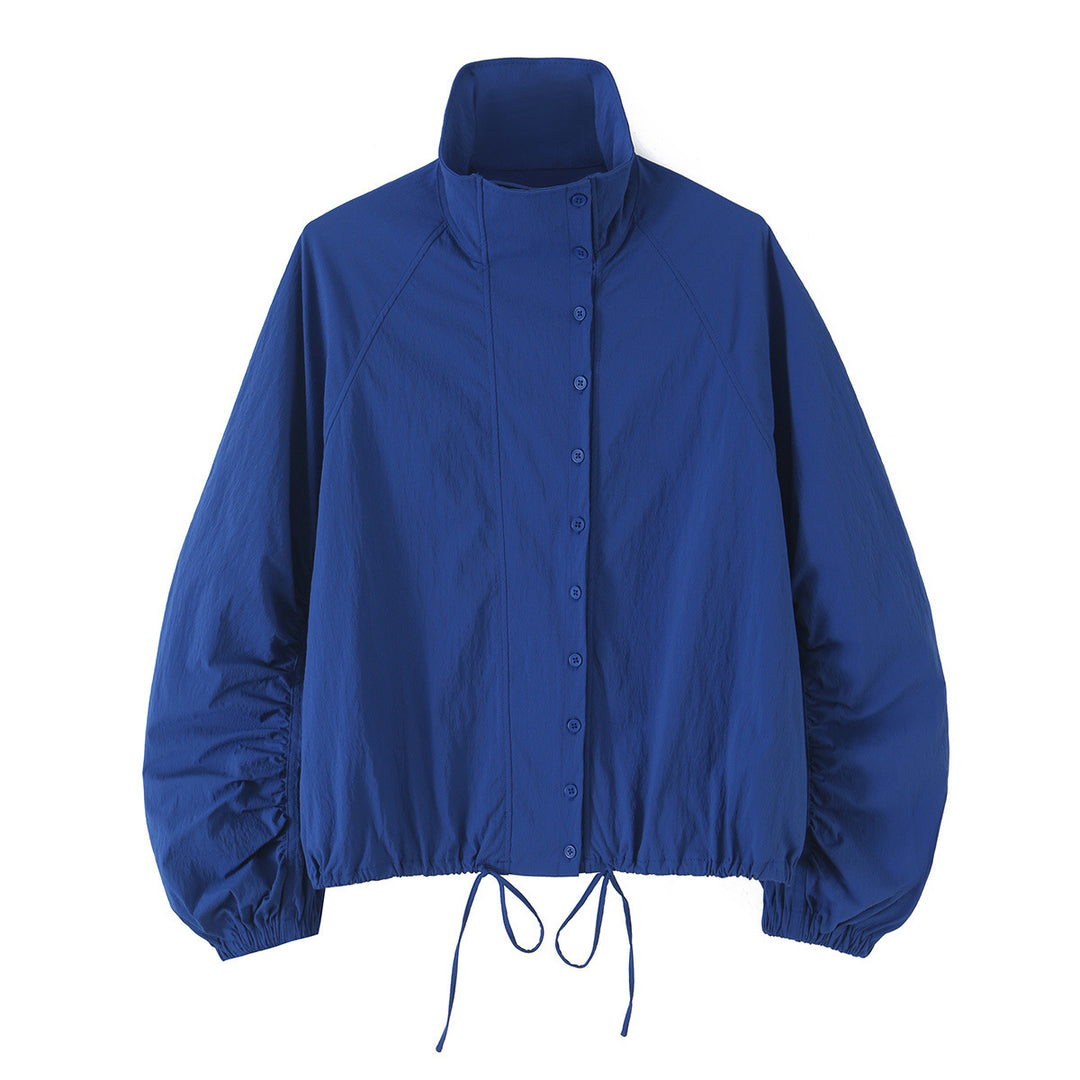 Women's Lightweight Cropped Windbreaker with Stand-Up Collar, Raglan Sleeves and Drawstring Amarae