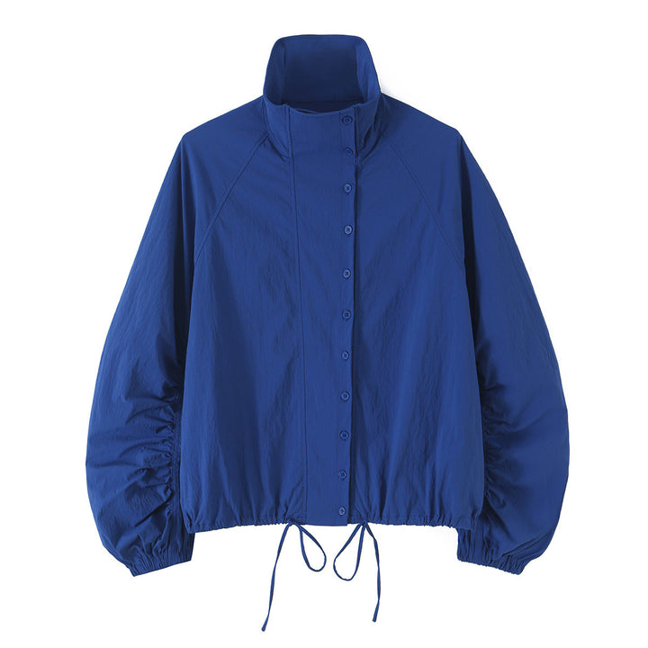 Women's Lightweight Cropped Windbreaker with Stand-Up Collar, Raglan Sleeves and Drawstring Amarae