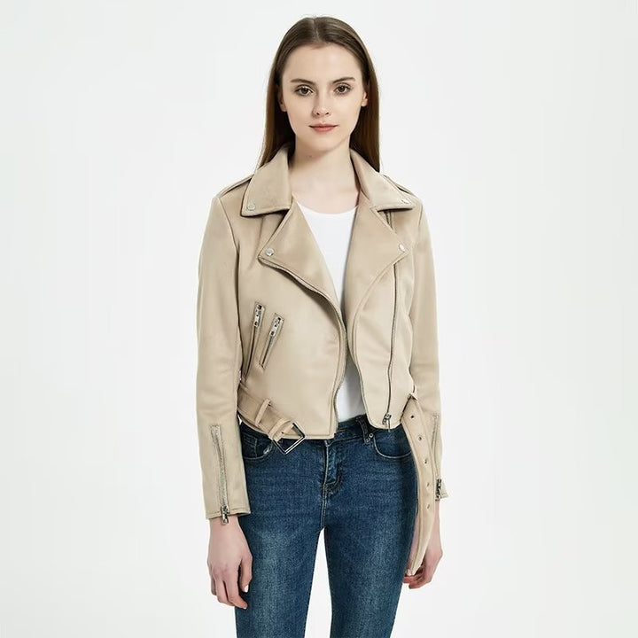Stylish biker jacket for women with an elegant look in suede with practical pockets Lune London