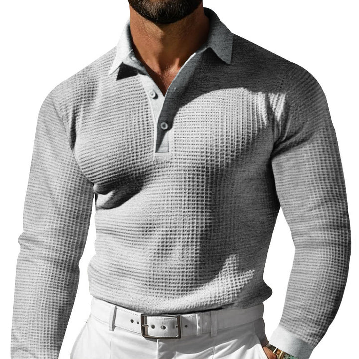Stylish long sleeve men's t-shirt with structured design and modern button placket Amarae