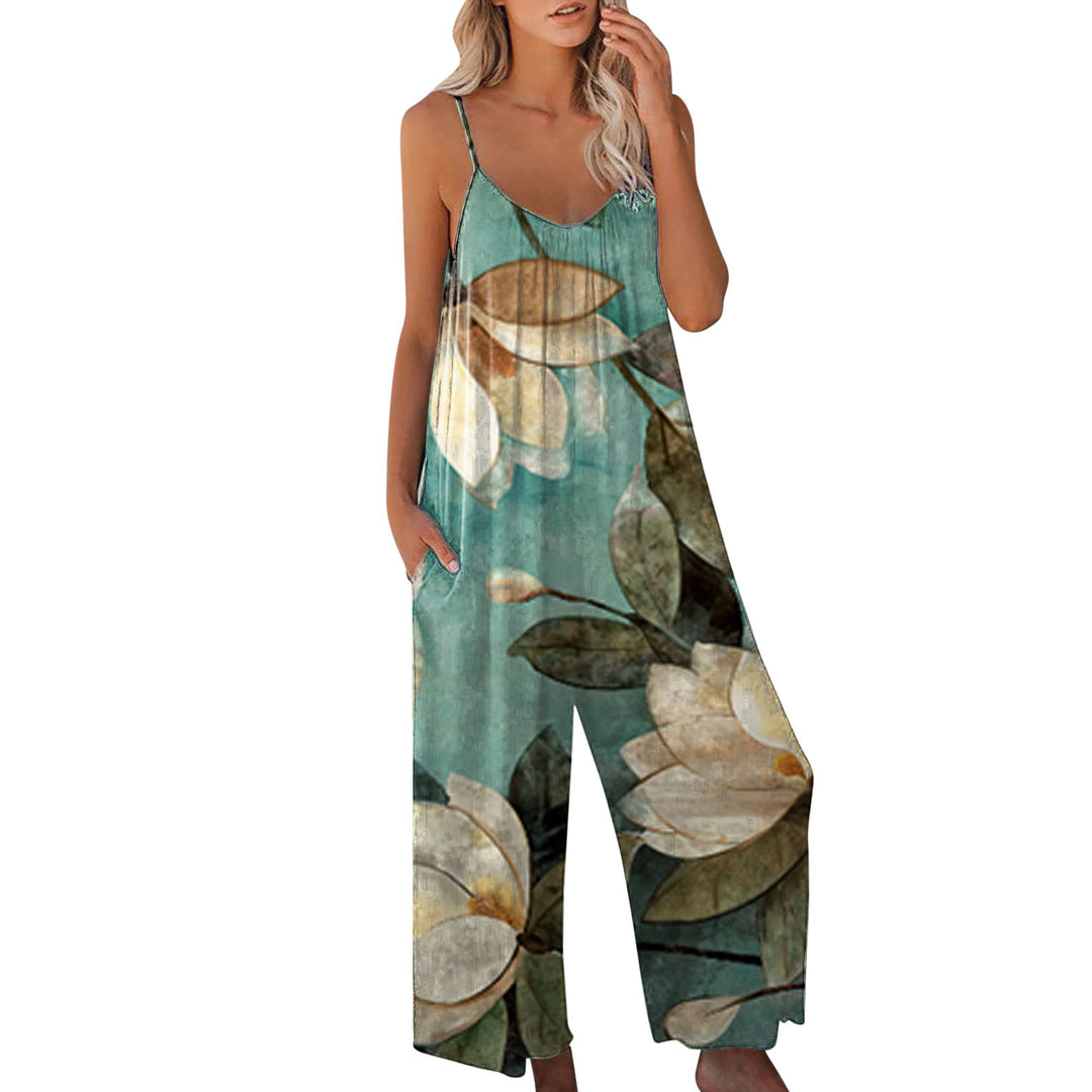 Ladies summer jumpsuit with floral design and practical pockets Lune London