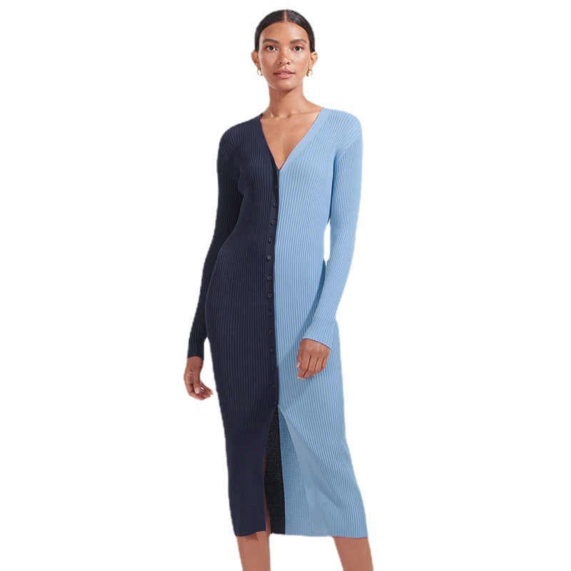 Maxi dresses with button design for women with deep V-neck and ribbed texture Lune London