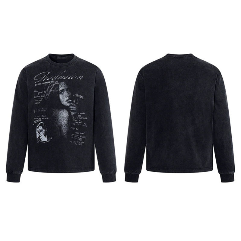 Men's Longsleeve with Vintage Girl Graphic and Used Wash Amarae
