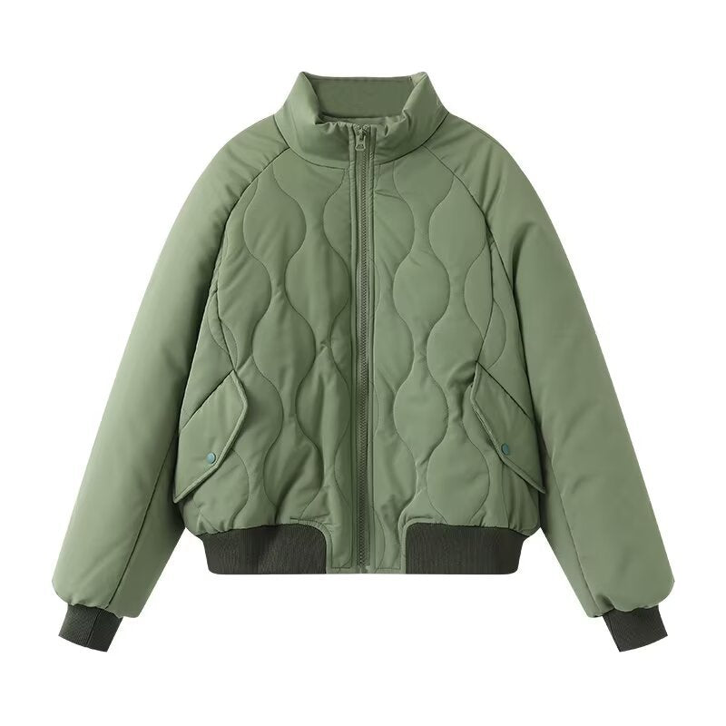 Fashionable quilted jacket for women with high collar and voluminous design Lune London