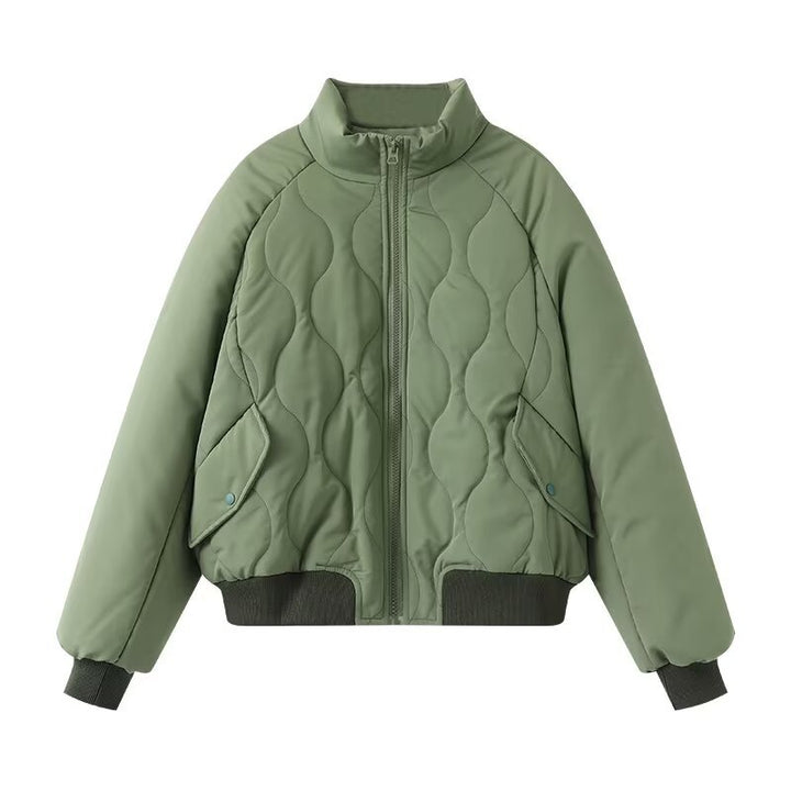 Fashionable quilted jacket for women with high collar and voluminous design Lune London