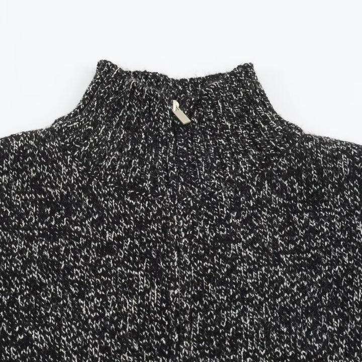Women's Chunky Knit Zip Sweater with Stand-Up Collar and Ribbed Hem Amarae