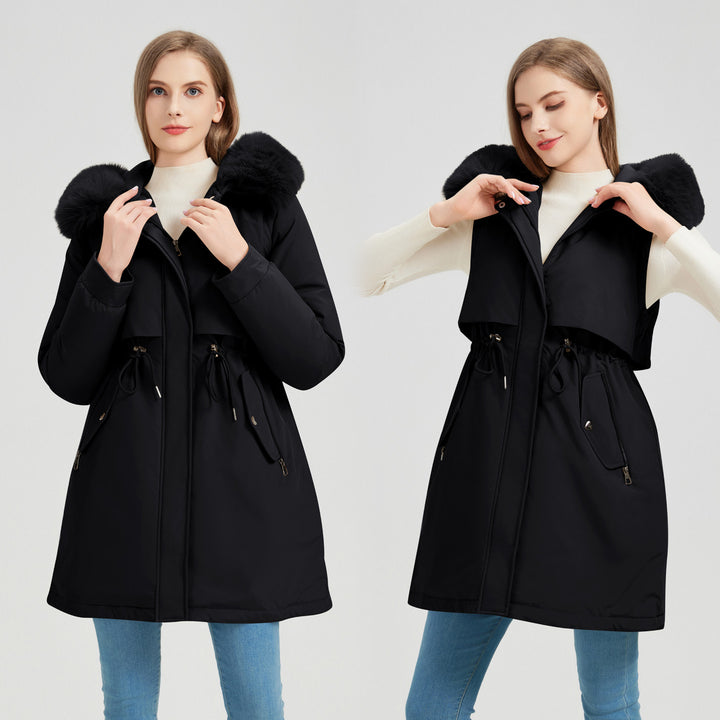 Ladies functional insulated parka with removable faux fur collar and adjustable waist Lune London