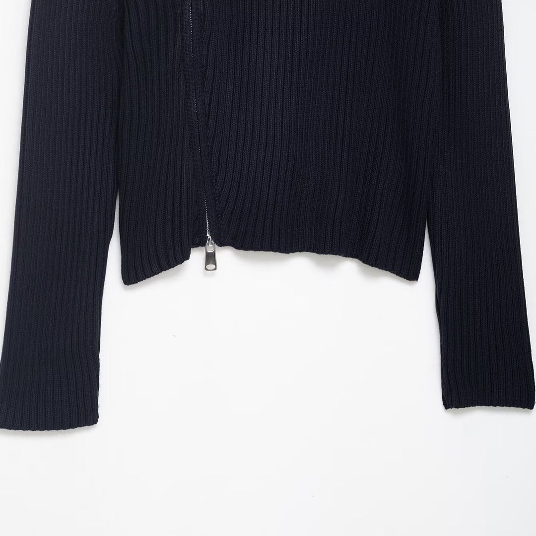Ladies fashion cardigan with asymmetric collar and zipper Lune London