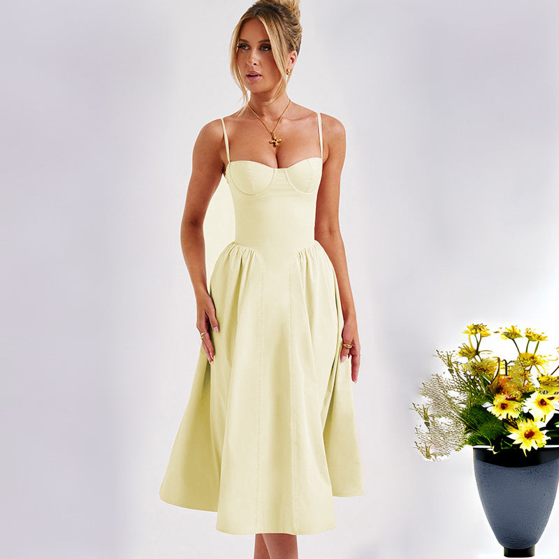 Women's midi dress with fitted bodice and flowing skirt Lune London