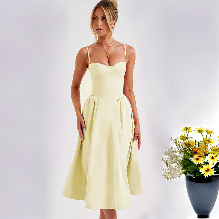 Women's midi dress with fitted bodice and flowing skirt Lune London