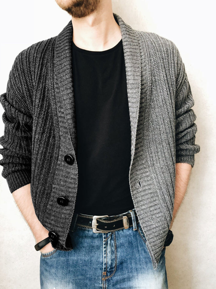 Men's knitted jacket with textured surface and modern buttons Lune London
