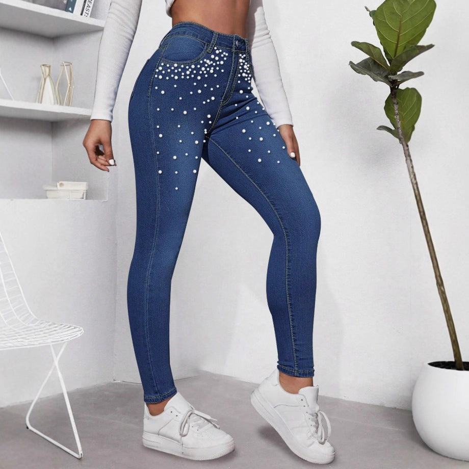 Women's high-waisted shaping skinny jeans with pearl embellishment Amarae