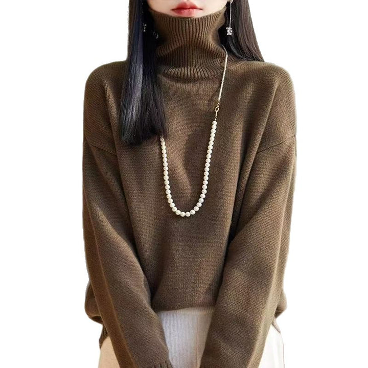 Pull en tricot épais pour femmes avec col montant et matériau doux Chic & Stil