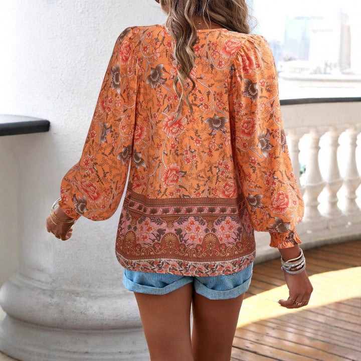 Lightweight women's blouse with floral pattern and detailed laces Lune London