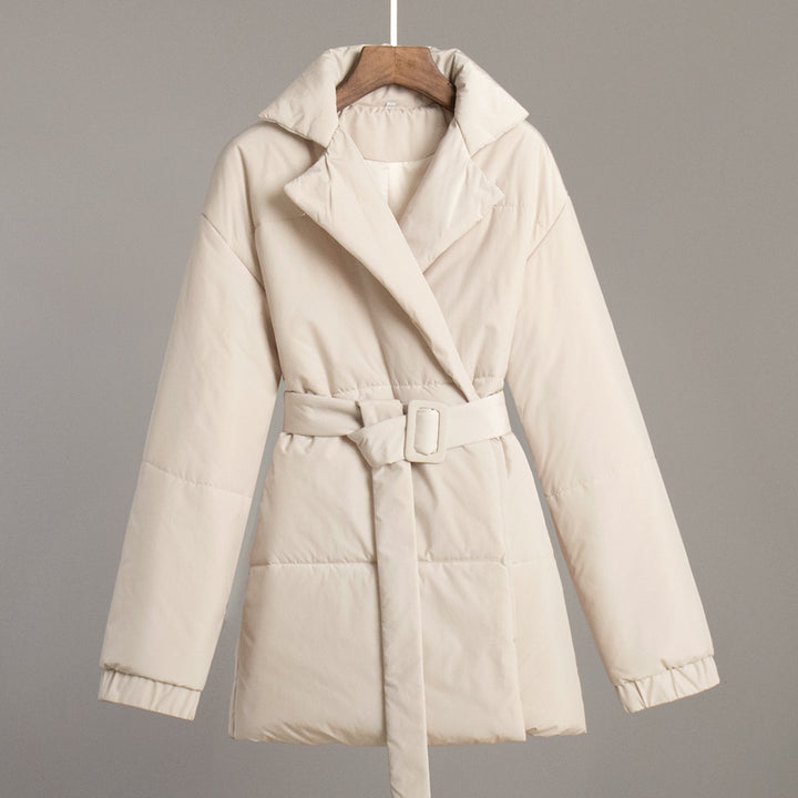 Women Elegant and warm quilted jacket with waist belt Lune London