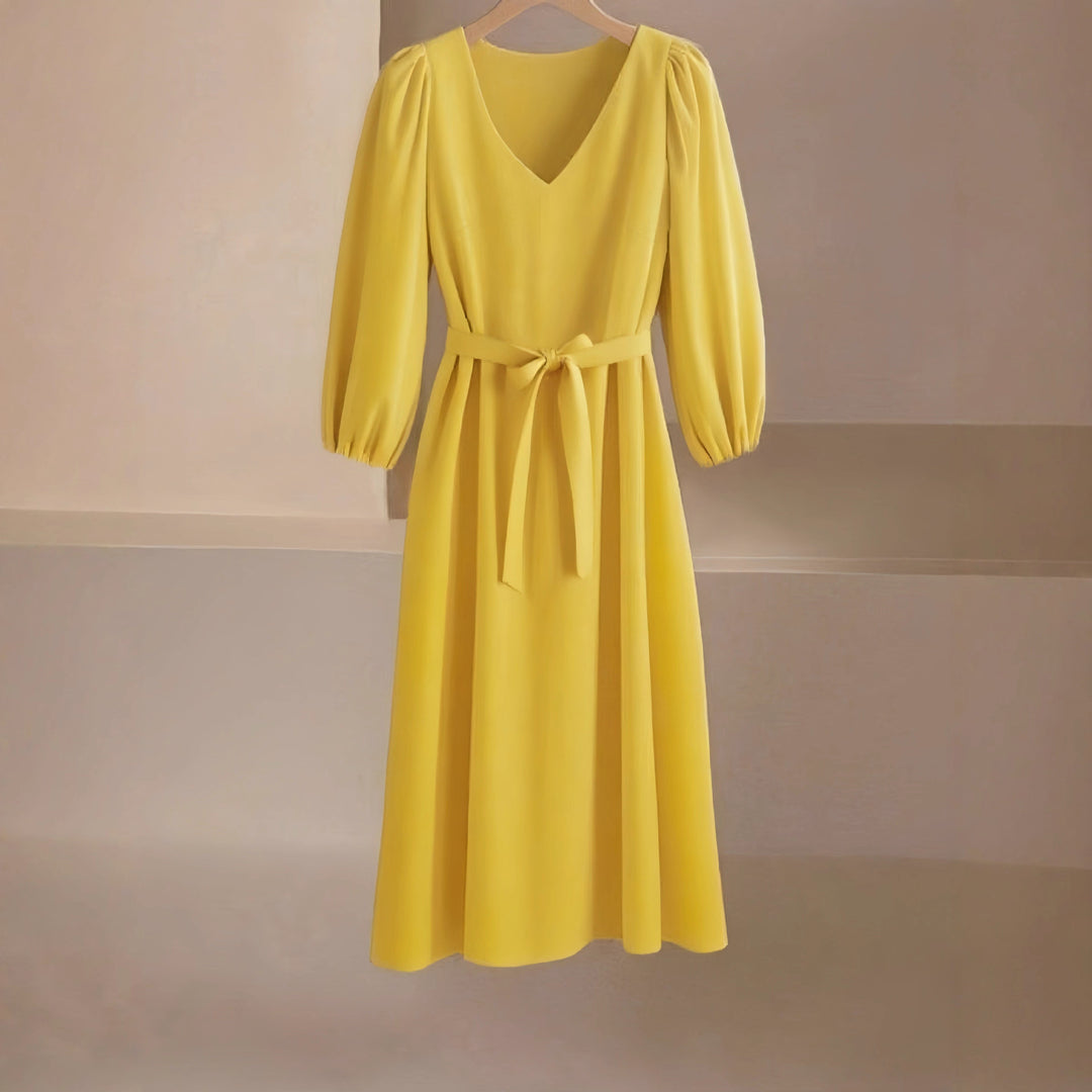 Maxi dress for women with V-neck and elegant puff sleeves Lune London
