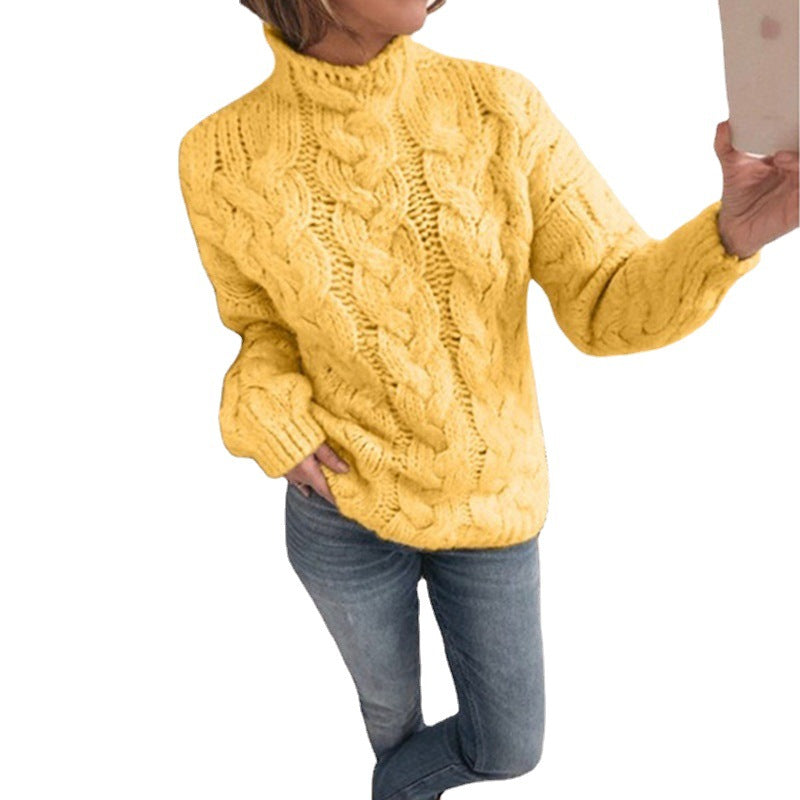 Thick knitted sweater for women with artistic knitted pattern and high collar Lune London